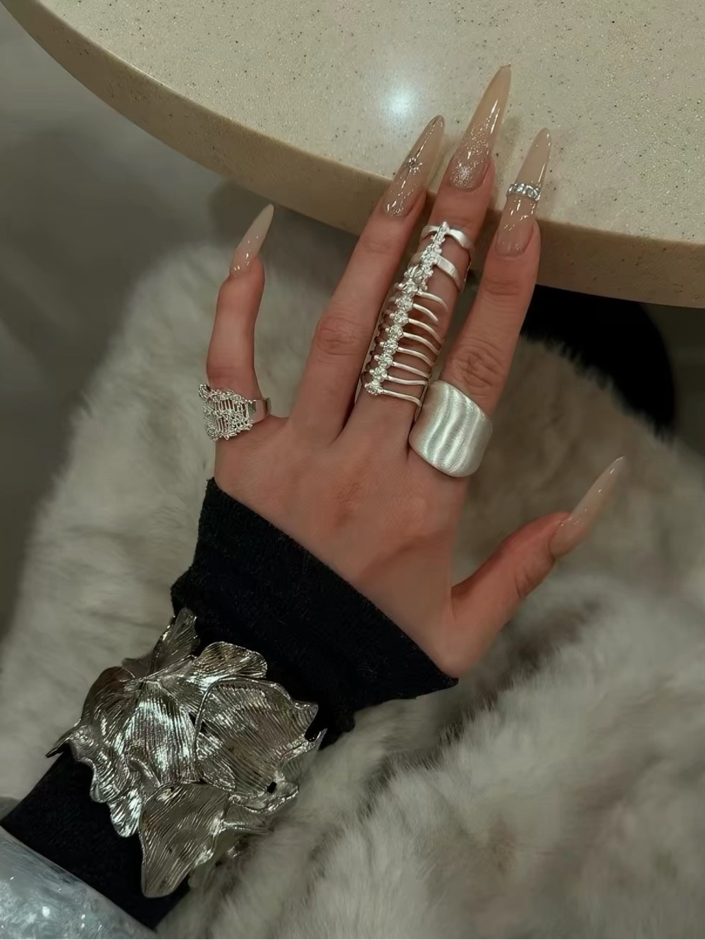 Silver Spine Rib Cage Statement Ring - Women Jewelry